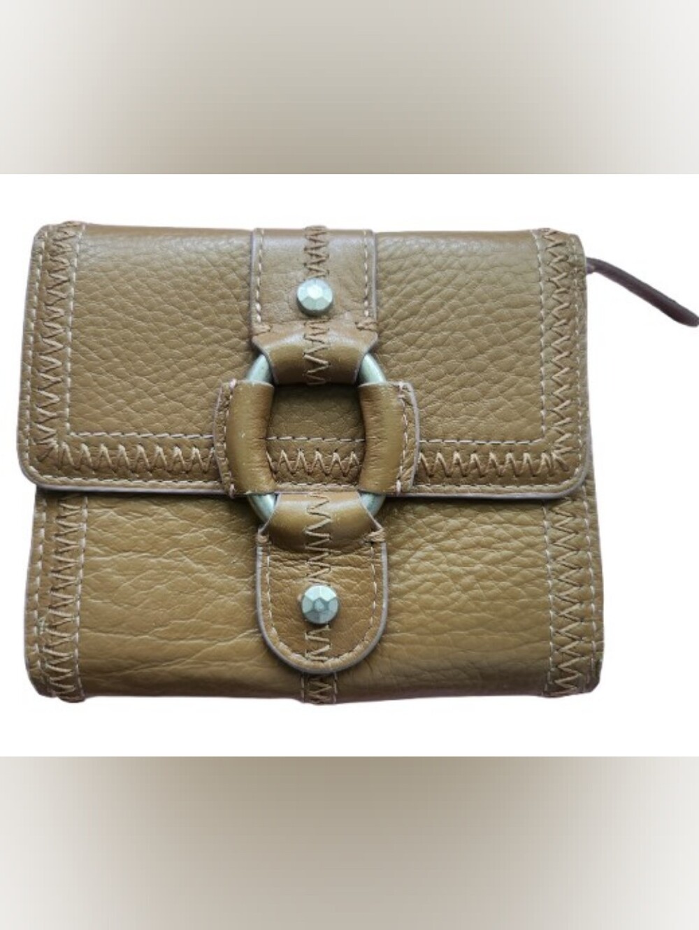 Sigrid Olsen Olive-Tan Leather Ring-Accent Small Wallet